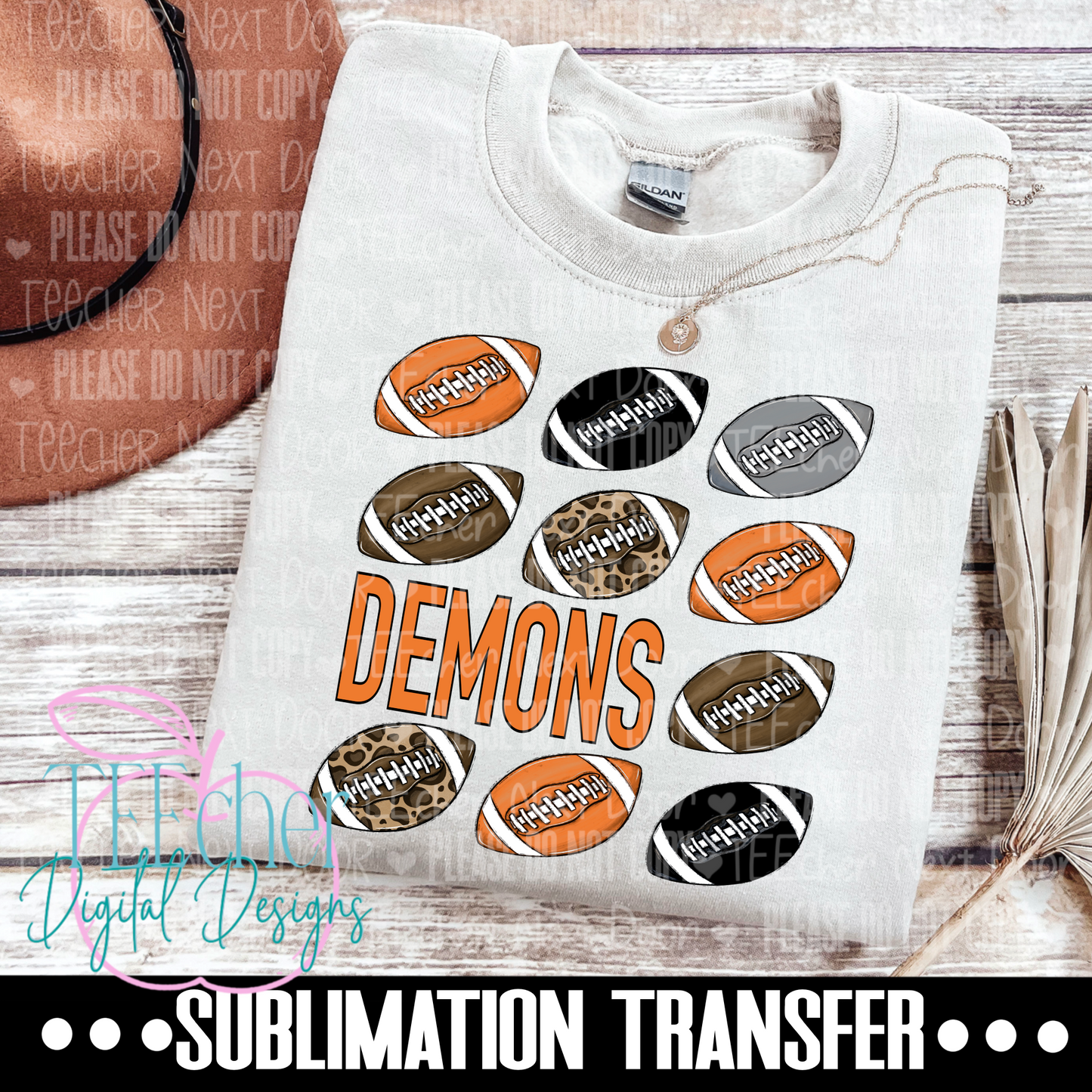 Demons Orange & Black Repeat Football Sublimation Transfer