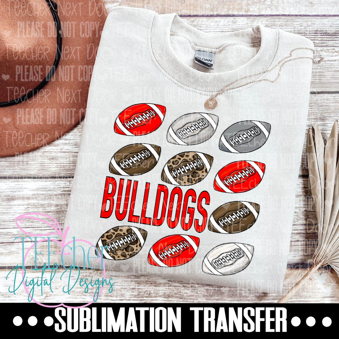 Bulldogs Red Repeat Football Sublimation Transfer