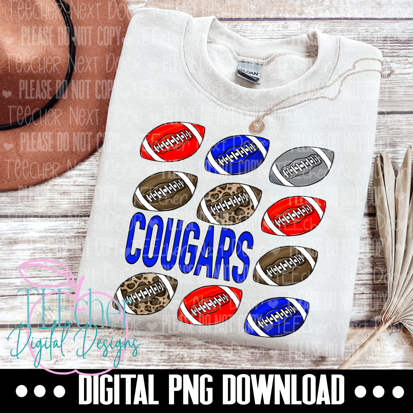 Cougars Blue & Red Repeat Football PNG