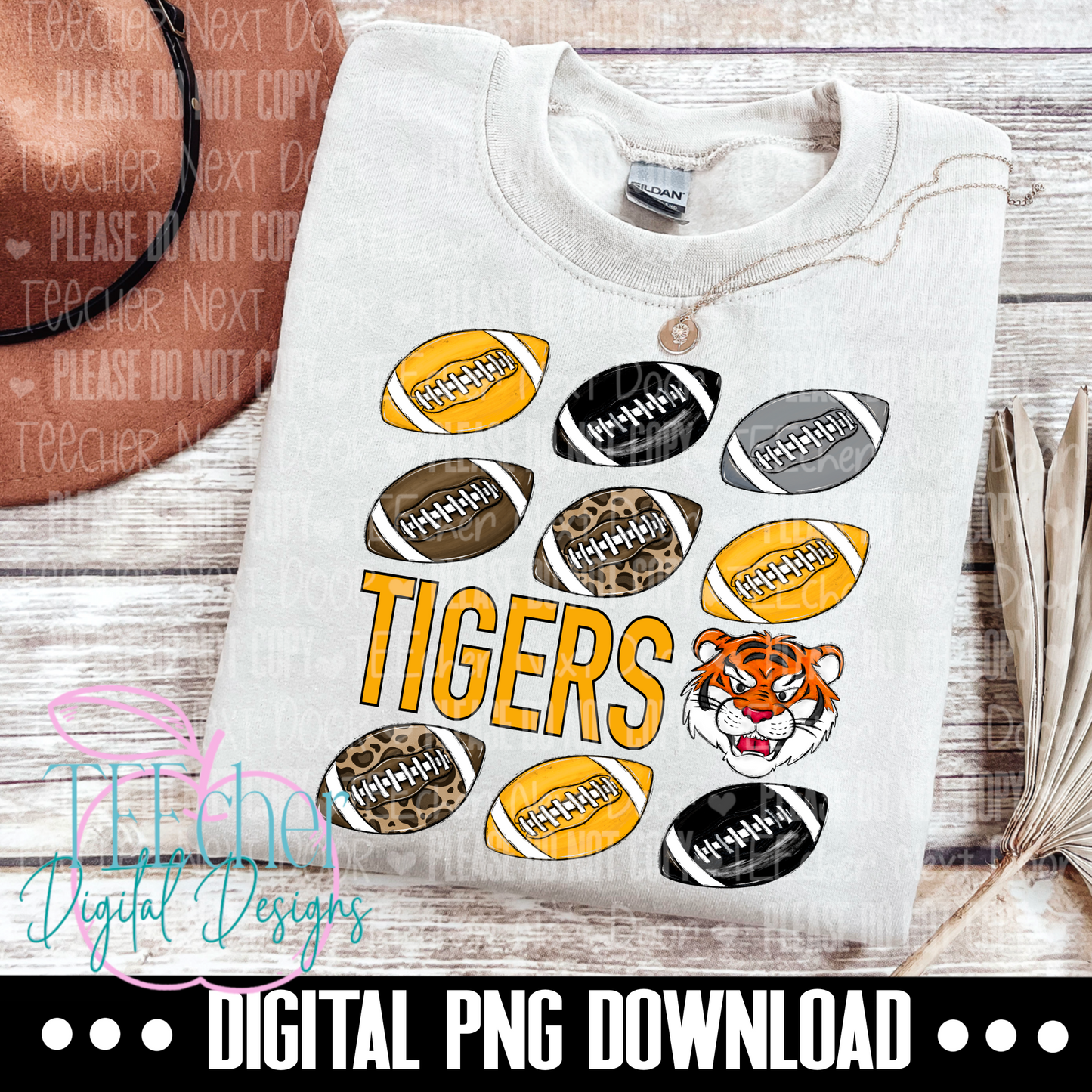 Tigers Mascots Yellow & Black Repeat Football PNG