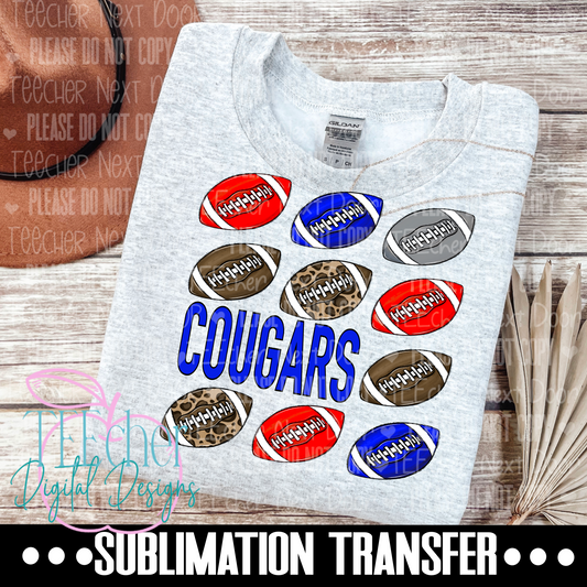 Cougars Blue & Red Repeat Football Sublimation Transfer