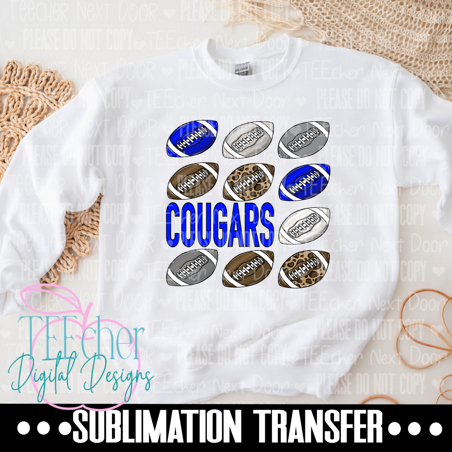 Cougars Blue Repeat Football Sublimation Transfer