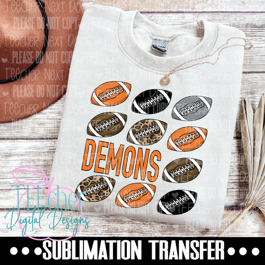 Demons Orange & Black Repeat Football Sublimation Transfer