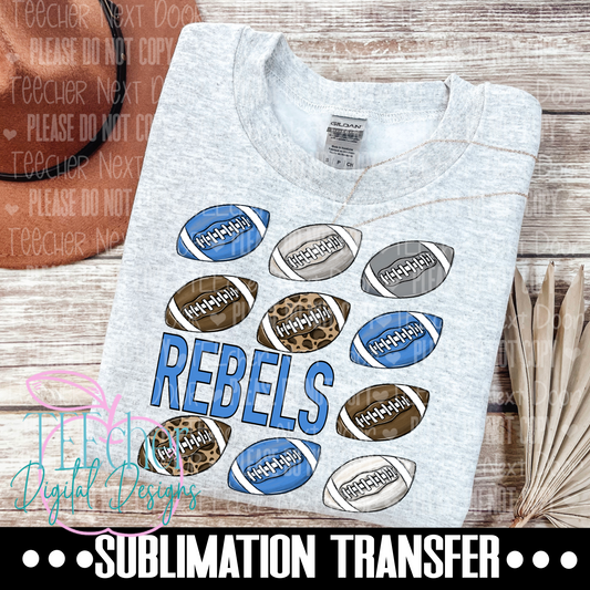 Rebels Blue & Gray Repeat Football Sublimation Transfer