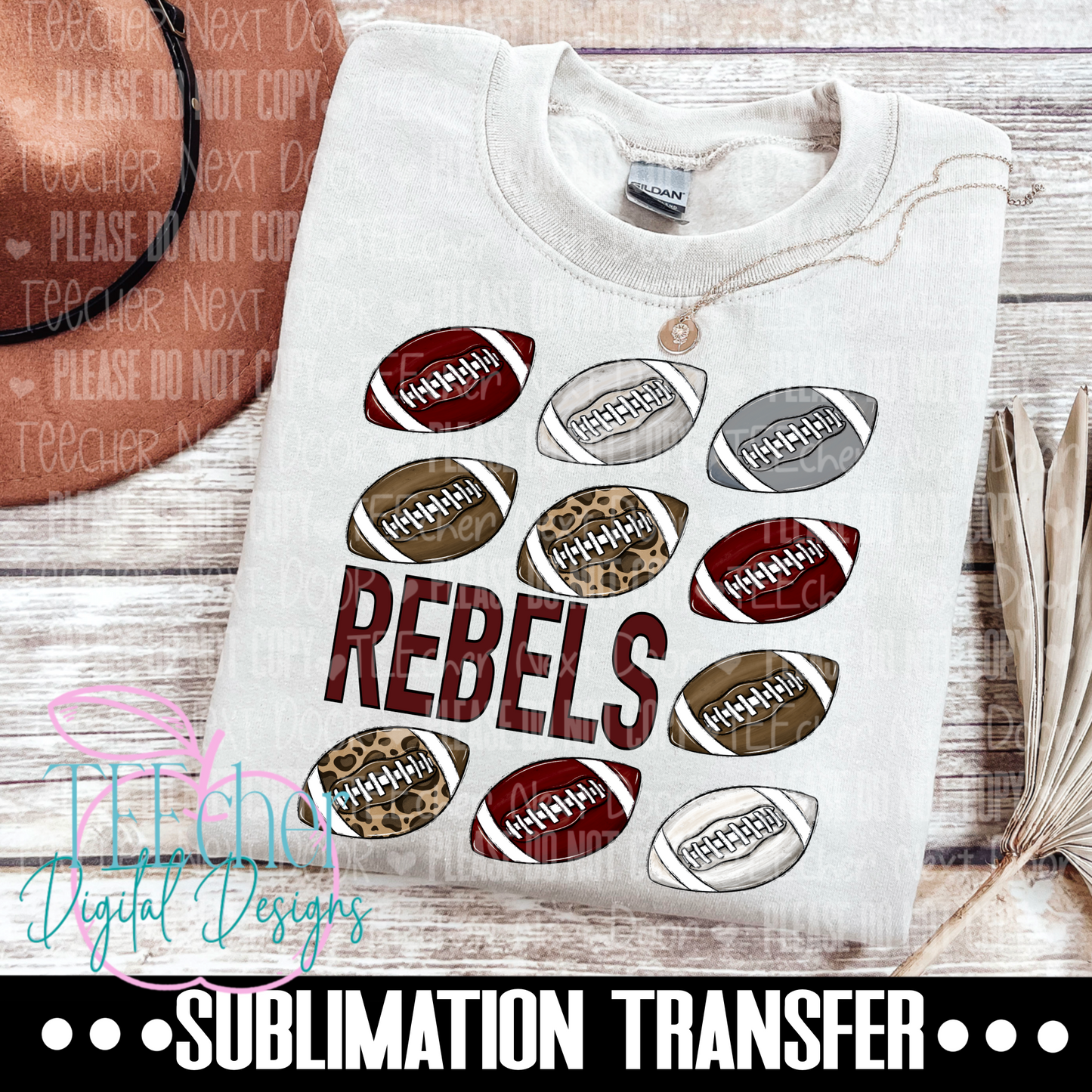 Rebels Maroon Repeat Football Sublimation Transfer