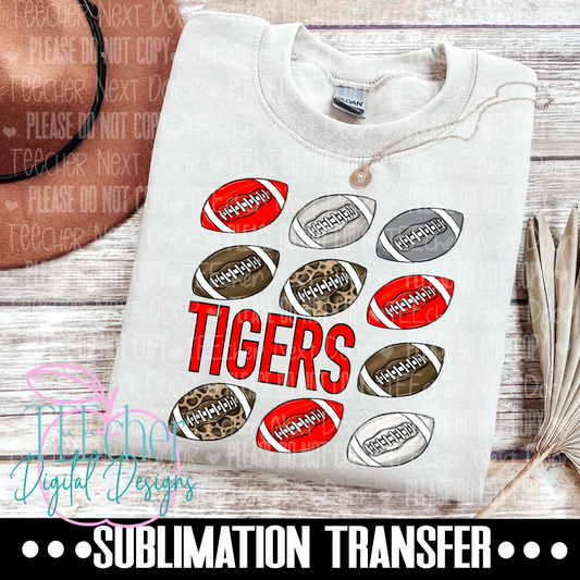 Tigers Red Repeat Football Sublimation Transfer