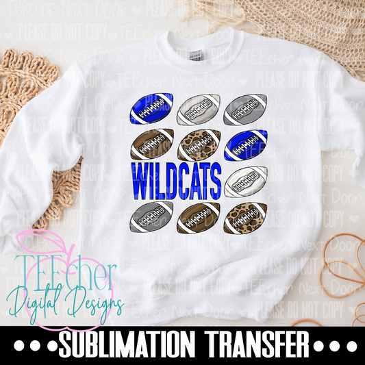 Wildcats Blue Repeat Football Sublimation Transfer