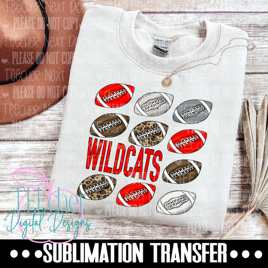 Wildcats Red Repeat Football Sublimation Transfer