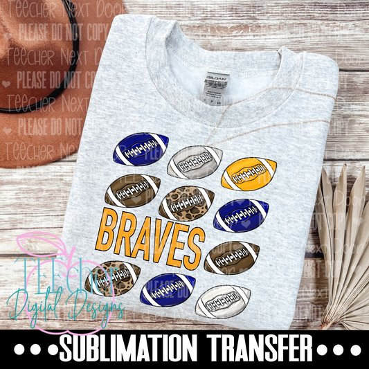 Braves Navy & Yellow Repeat Football Sublimation Transfer