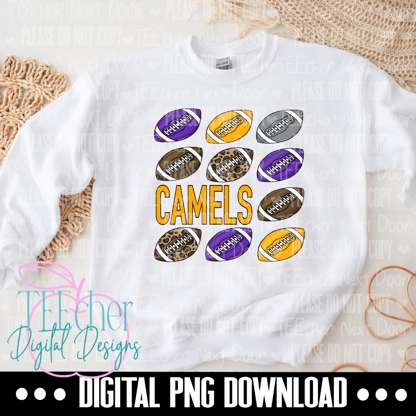 Camels Purple & Yellow Repeat Football PNG