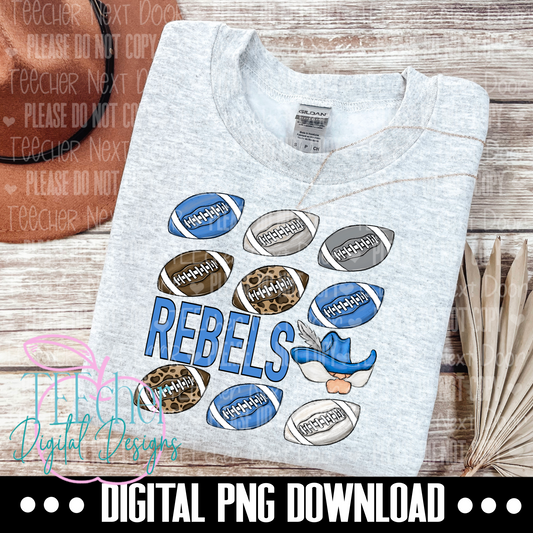 Rebels Mascot Blue & Gray Repeat Football PNG