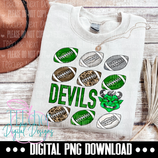 Devils Mascot Green Repeat Football PNG