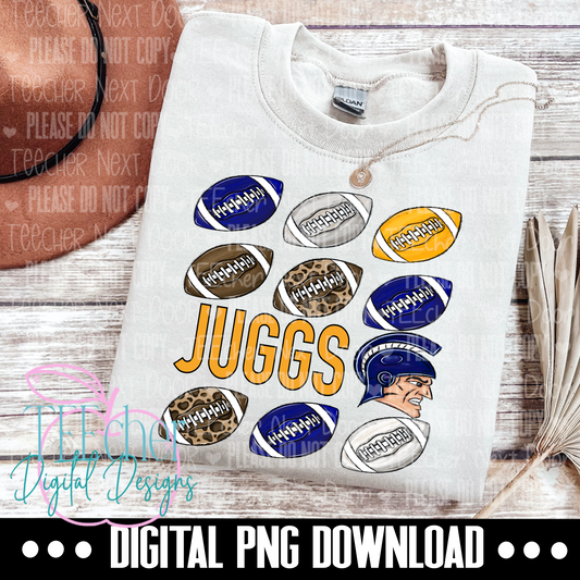 Juggs Mascot Navy & Yellow Repeat Football PNG