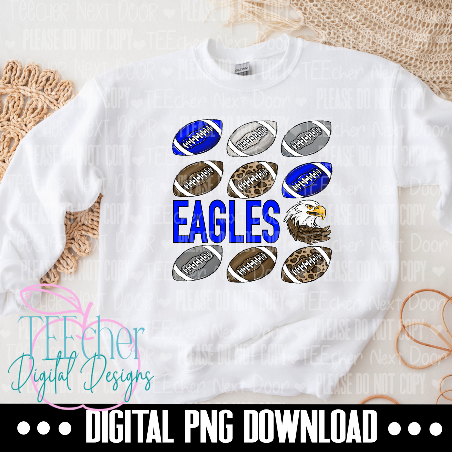 Eagles Mascot Blue Repeat Football PNG