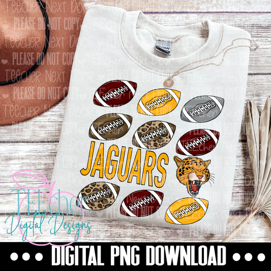 Jaguars Mascot Maroon & Gold Repeat Football PNG