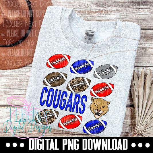 Cougars Mascot Blue & Red Repeat Football PNG