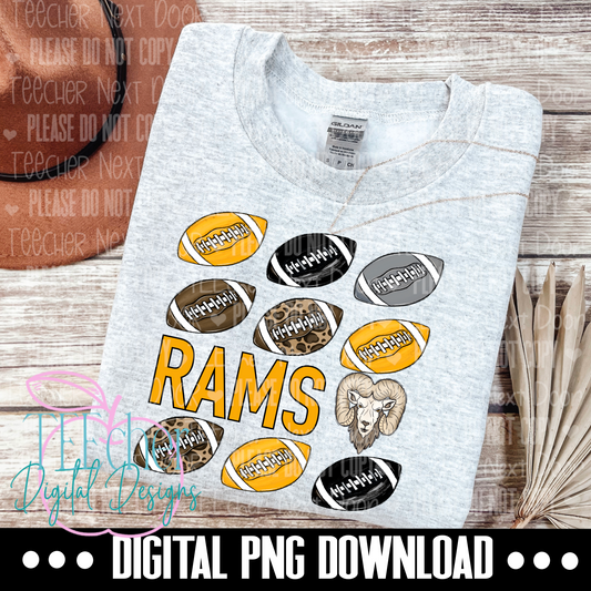 Rams Mascot Yellow & Black Repeat Football PNG